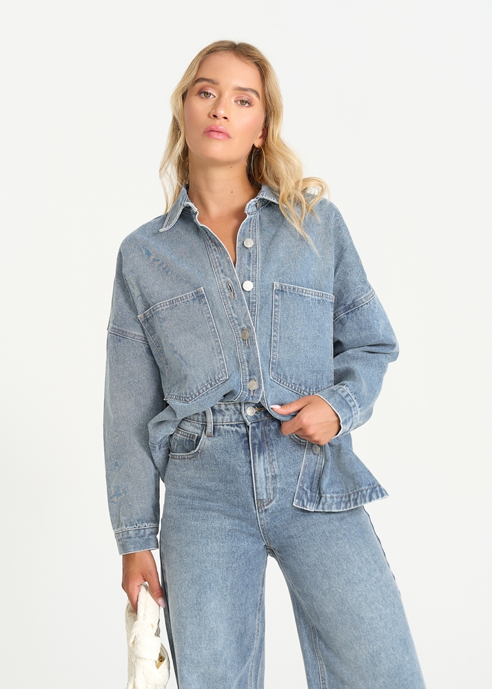 Oversized denim blouse sea blauw
