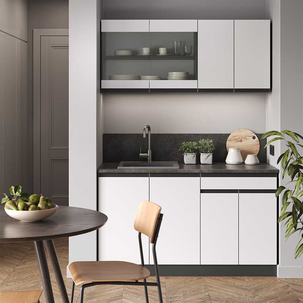 Vicco Küchenzeile Küchenblock Einbauküche R-Line J-Shape Anthrazit Weiß 140 cm modern Küchenschränke Küchenmöbel