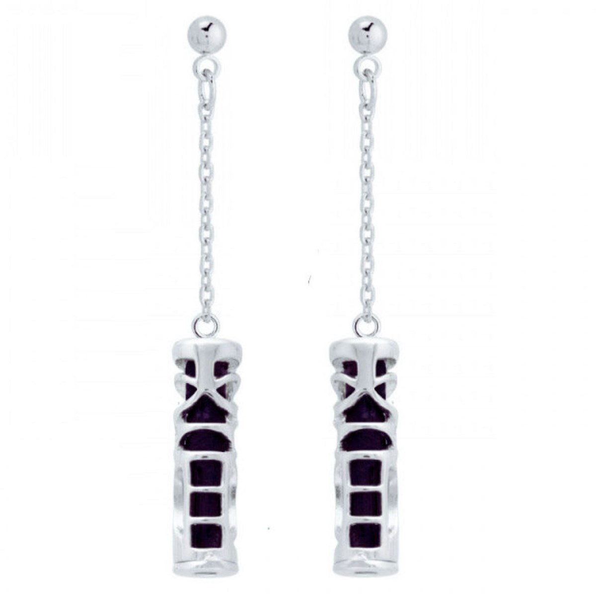 Boucles d'oreilles pendantes tiki polynésien noir symbole tendresse en argent 6,5cm