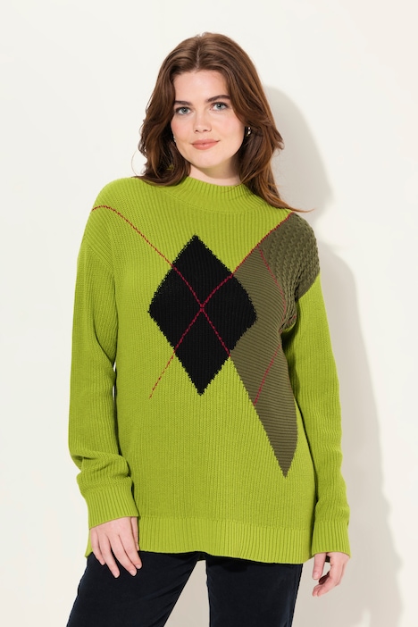 Pullover, Argyle-Muster, Stehkragen, Langarm