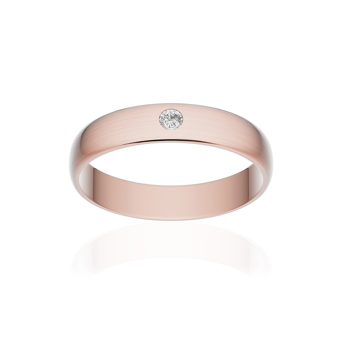 Alliance or 750 rose brossé demi-jonc 4mm diamant brillant