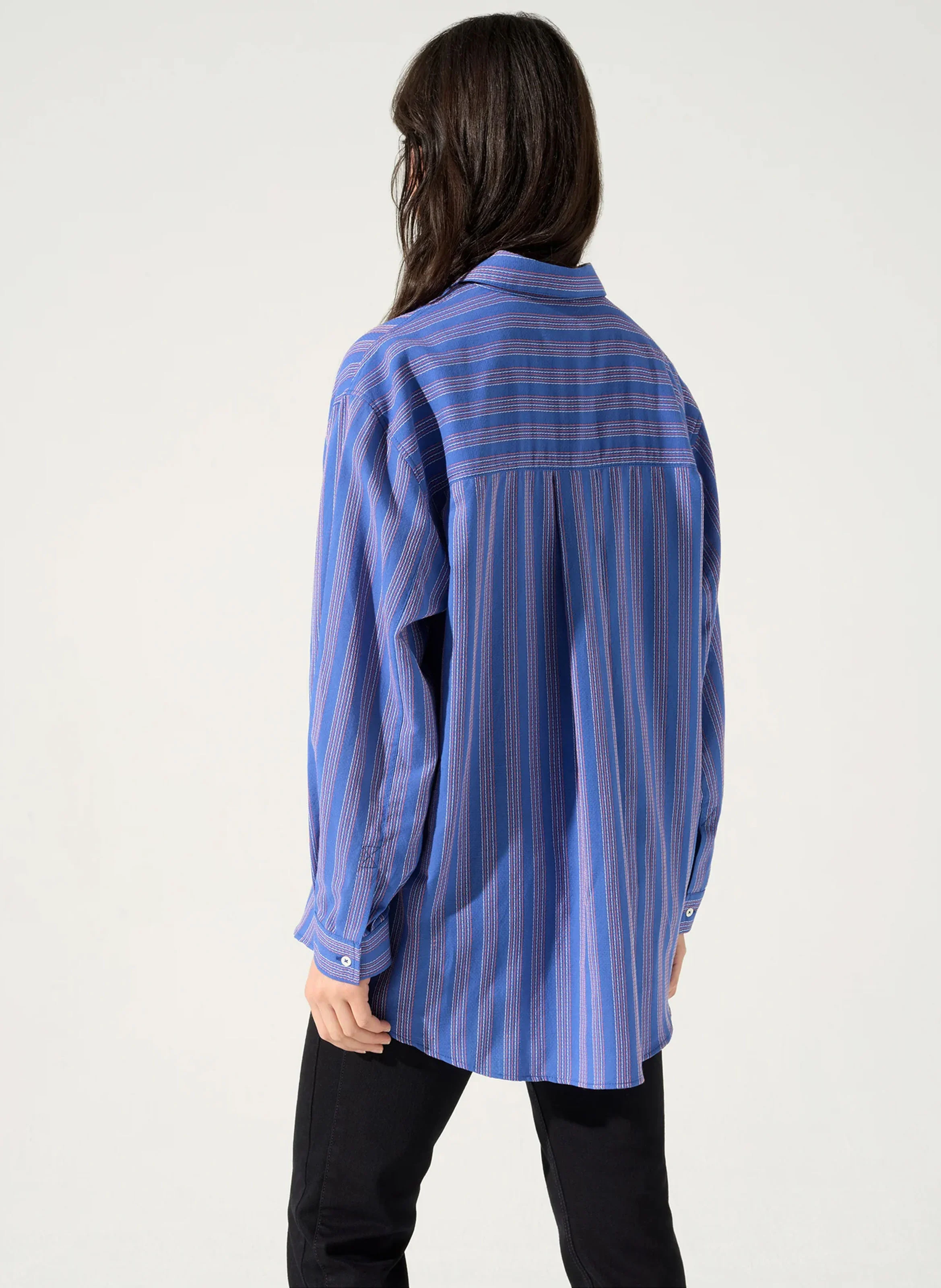 ZOFIA - Chemise oversize col classique en coton mélangé | Bleu