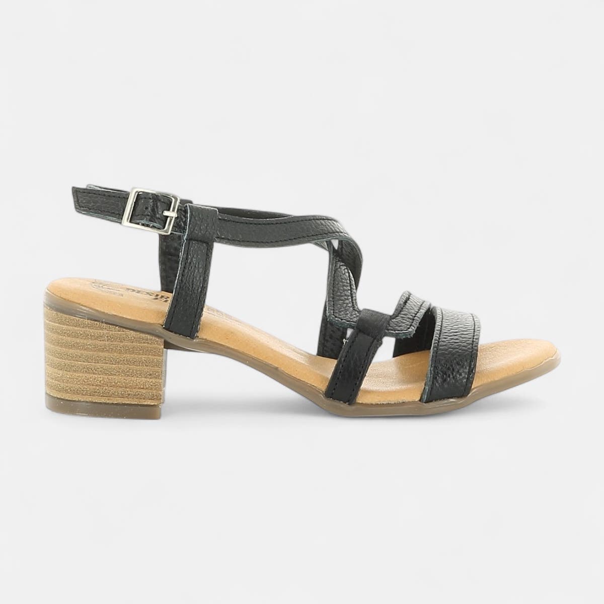 Nu-pieds à talon compensé Femme en cuir noir
