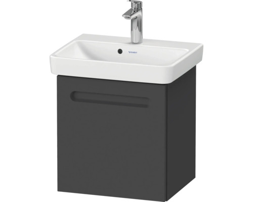 Badkamermeubelset DURAVIT nr. 1 BxHxD 50 x 200 x 39 cm, grafiet front, met witte wastafel en badmeubel, rechtsdraaiende deur, spiegel met LED-verlichting N10151R49490000