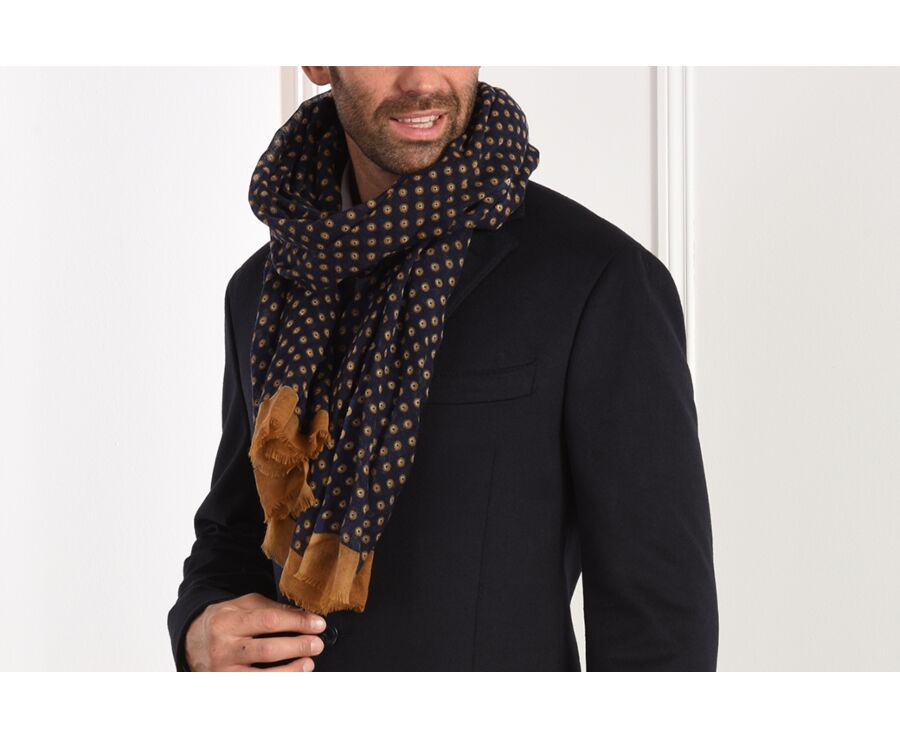 Écharpe Laine motif Navy et Fauve