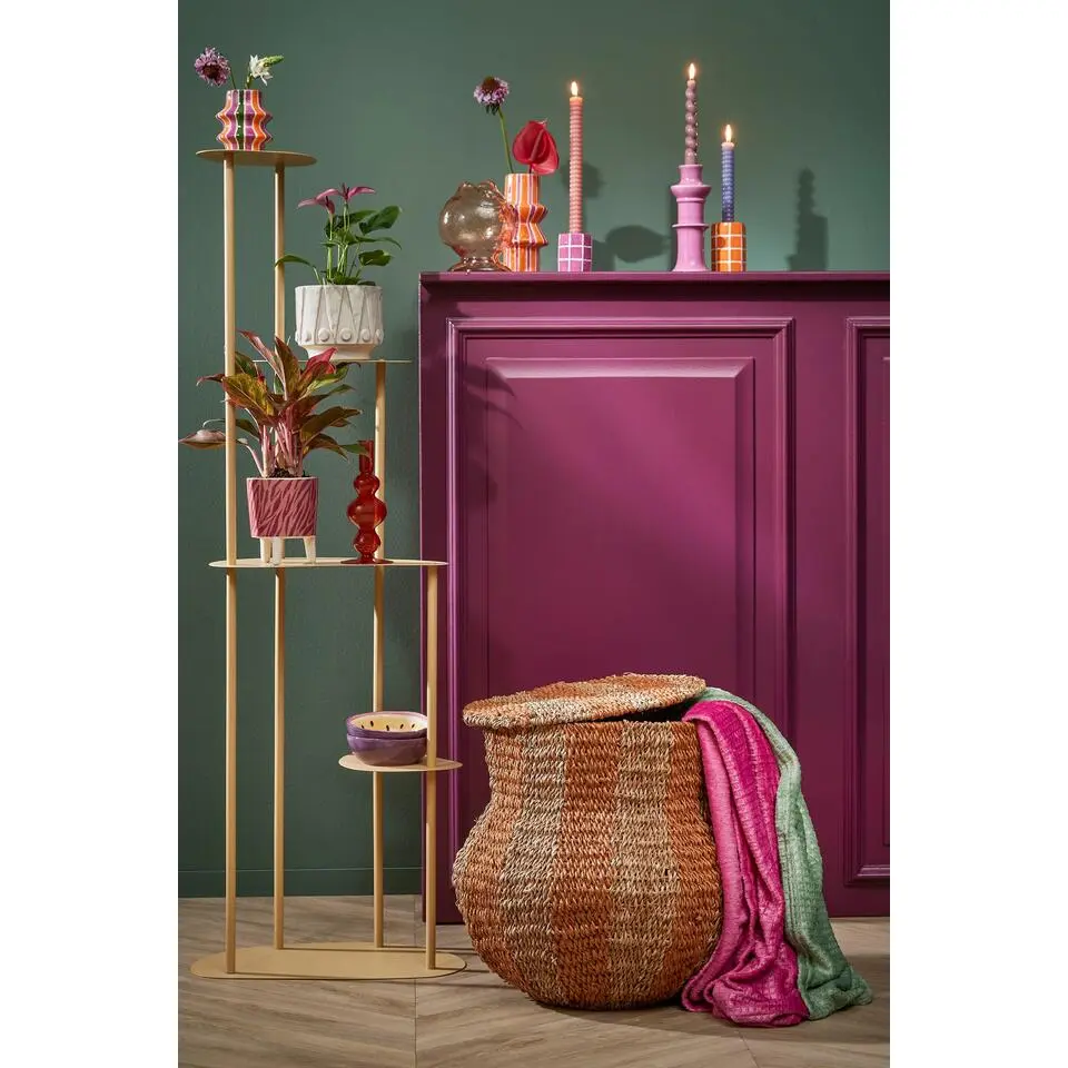 Mica Decorations Opbergmand met Deksel - H47 x Ø50 cm - Jute - Geel