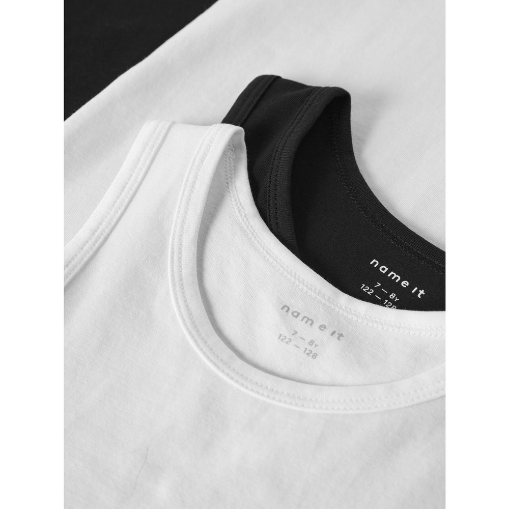 Køb Name It Black Tank Top 4-Pak Black White Solid Noos
