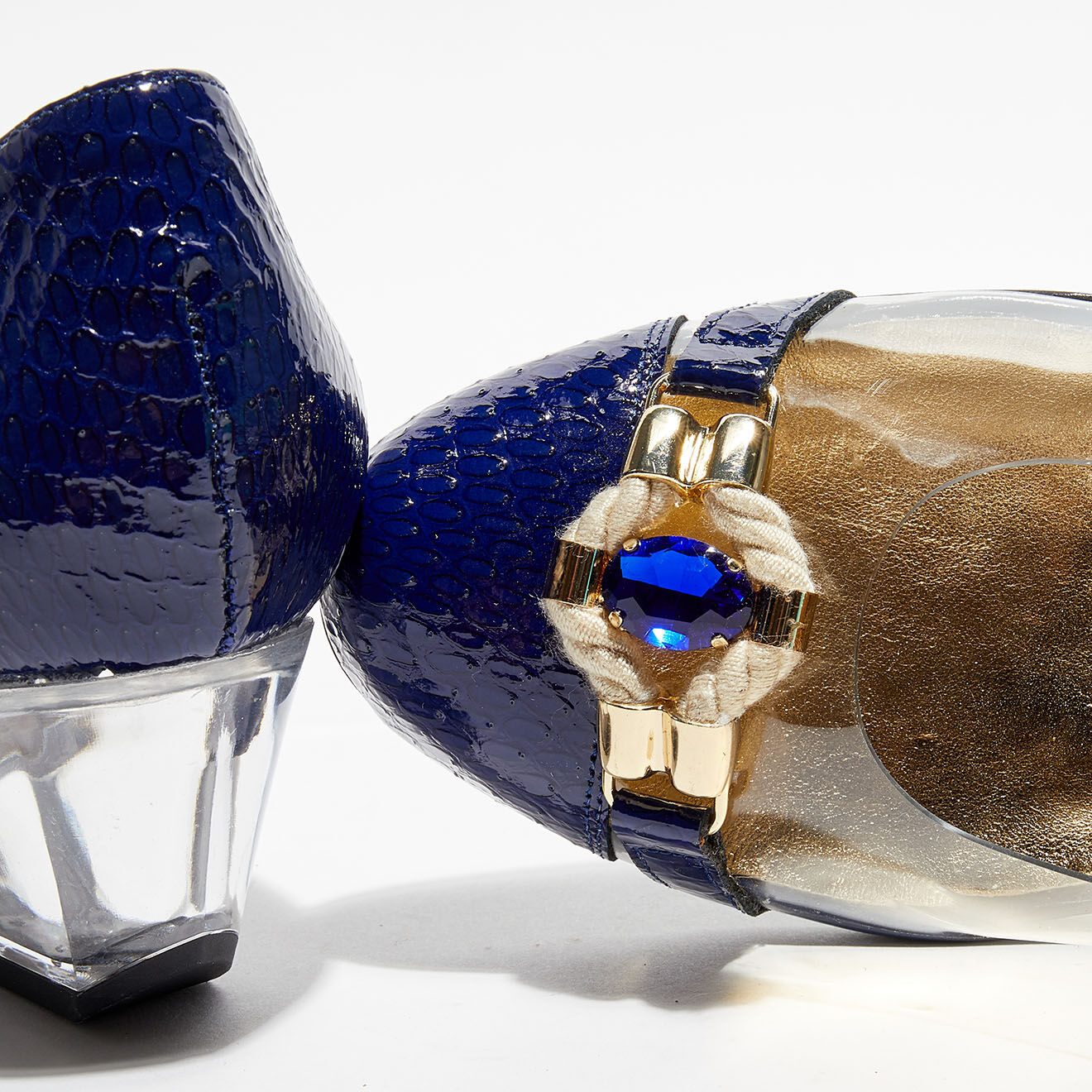 Azurée Cannes Ballerines Compensés en Plexi Labo bleu marine/transparent - Talon 8 cm