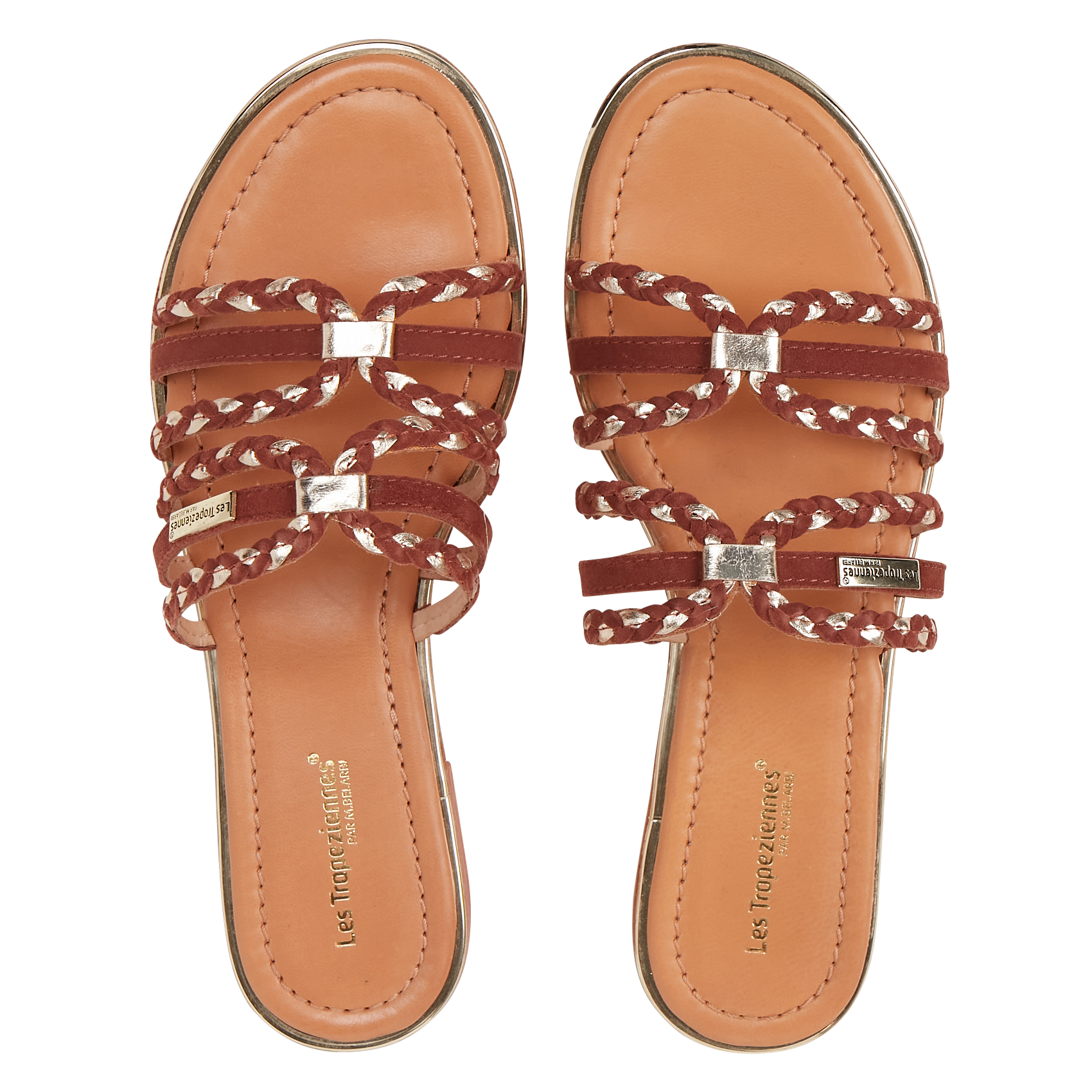 HARIA - Mules plates en croûte de cuir| Marron