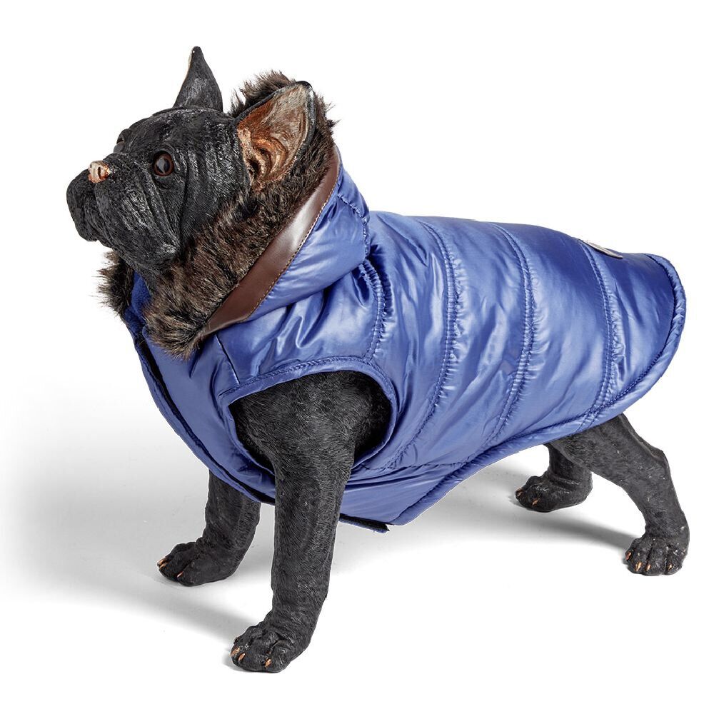 Doudoune pour chien à capuche avec fourrure bleu - Taille L