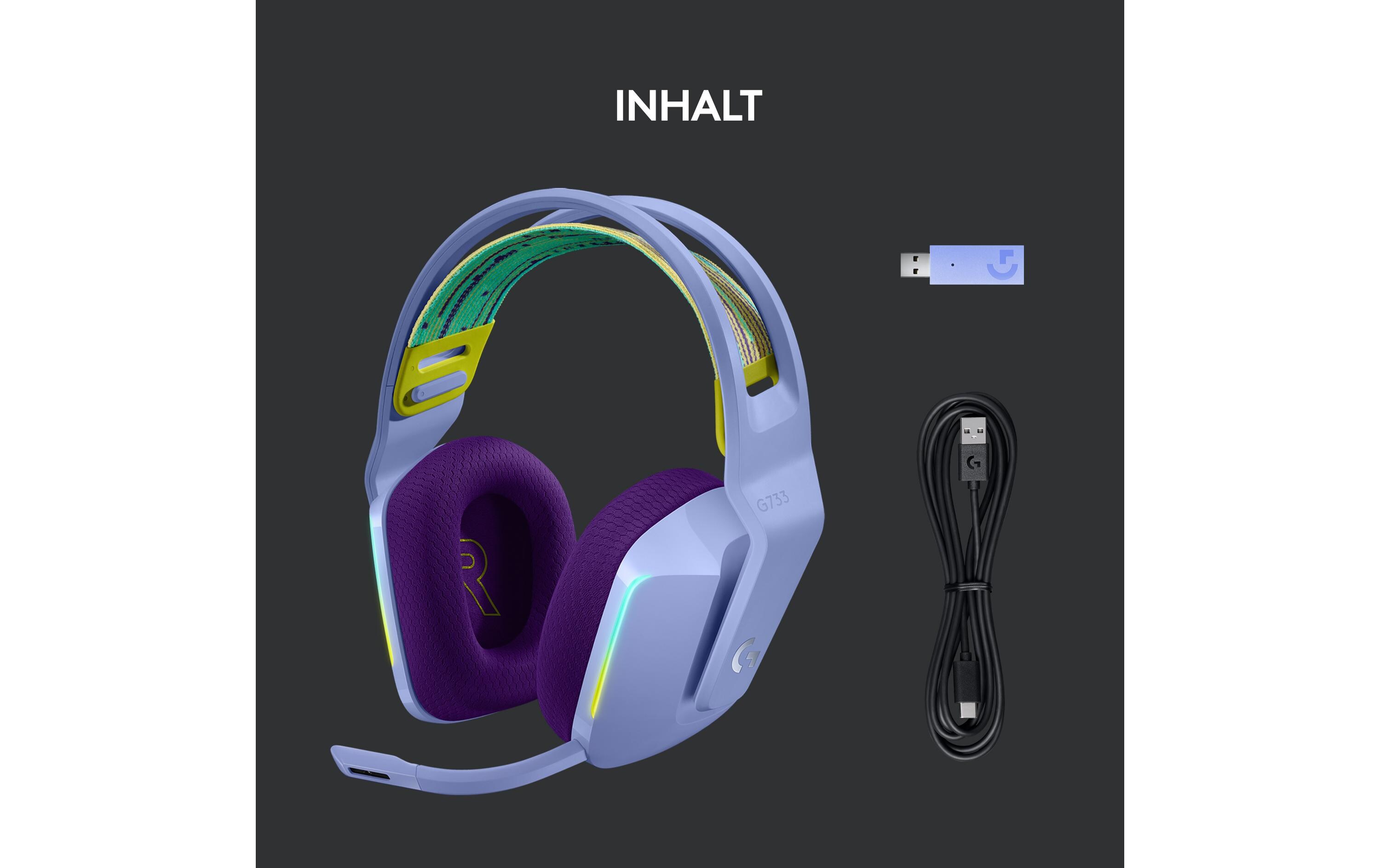Headset G733 Lightspeed Lila<br>Wireless-Gaming-Headset mit DTS 7.1 Surround-Sound und RGB Beleuchtung