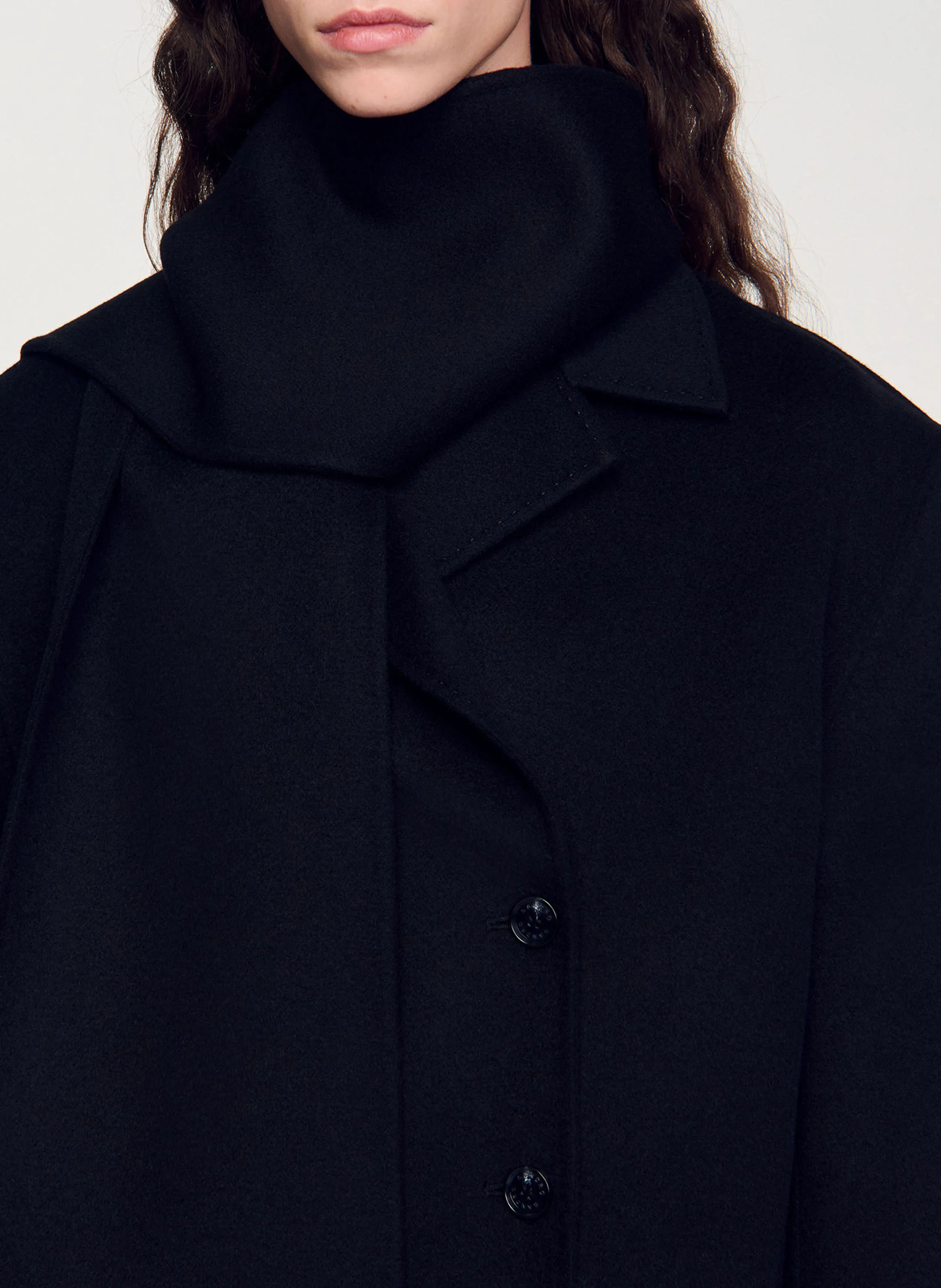 Manteau col à écharpe en laine | Noir