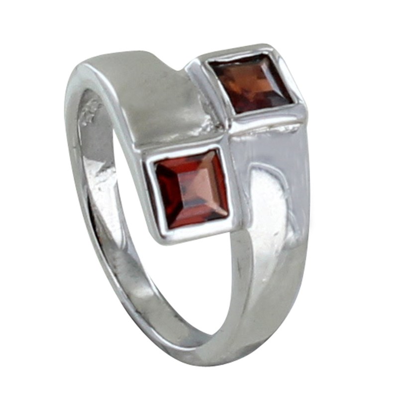 Bague Argent Rhodié Toi et Moi Carré Grenat