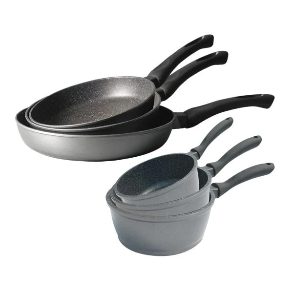 Batterie de cuisine 6 pièces Dur comme la pierre 3 poêles et 3 cassero