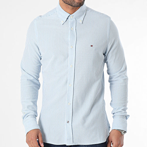 Chemise Manches Longues A Rayures 1985 0678 Bleu Clair Blanc