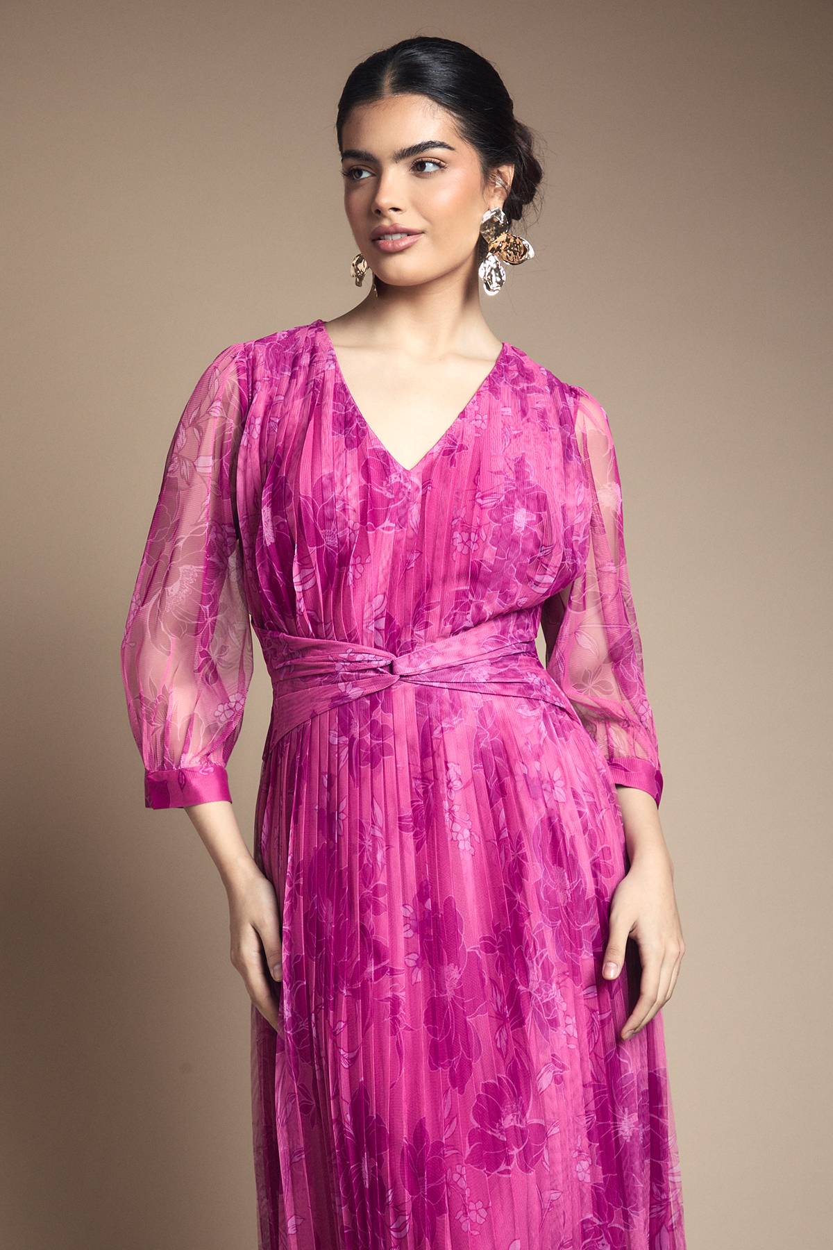 Wallis Robe Midi En Mesh Plissée Avec Torsade À La Taille