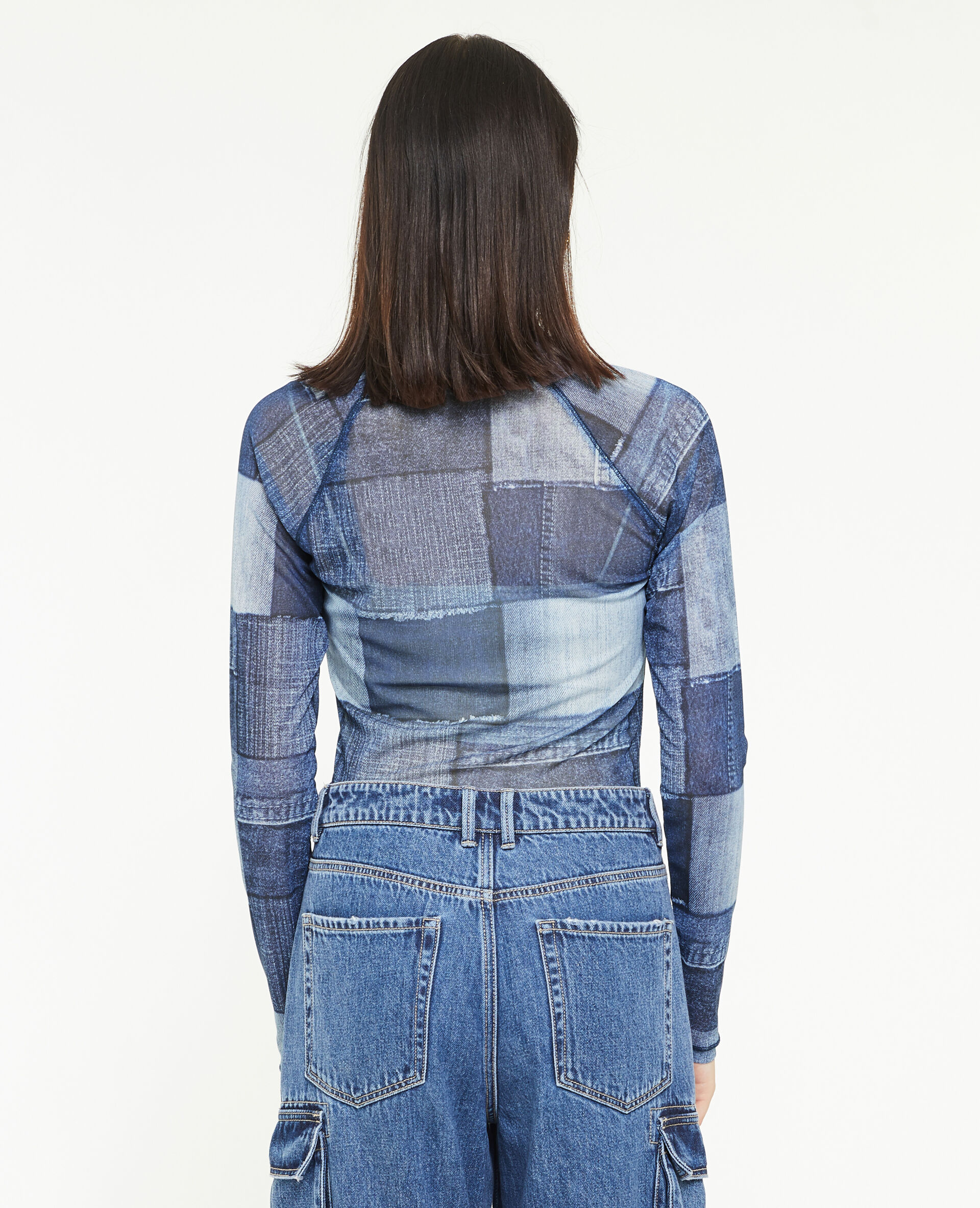 Top en tulle effet patchwork - Bleu