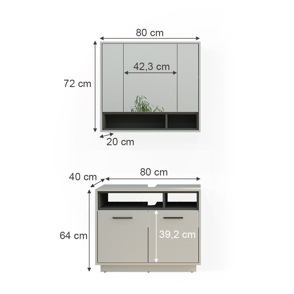 Vicco Badmöbel-Set Badezimmer-Möbel Bad-Schrank Beatrice Grau Anthrazit modern Badezimmerschrank Waschtischunterschrank Spiegelschrank Schranktür Schrankfach