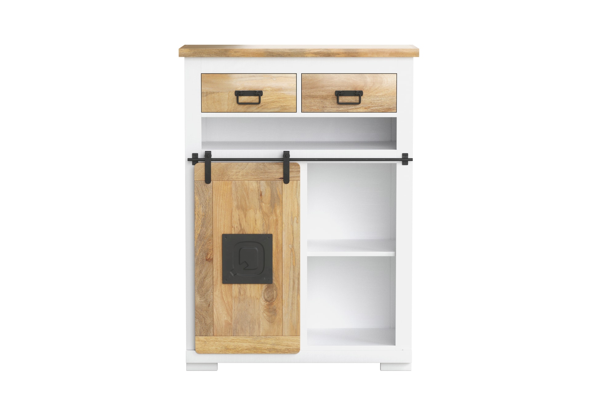 PHILL HILL Highboard LEWIS 90 x 130 x 45 cm Mango massiv/weiß/schwarz