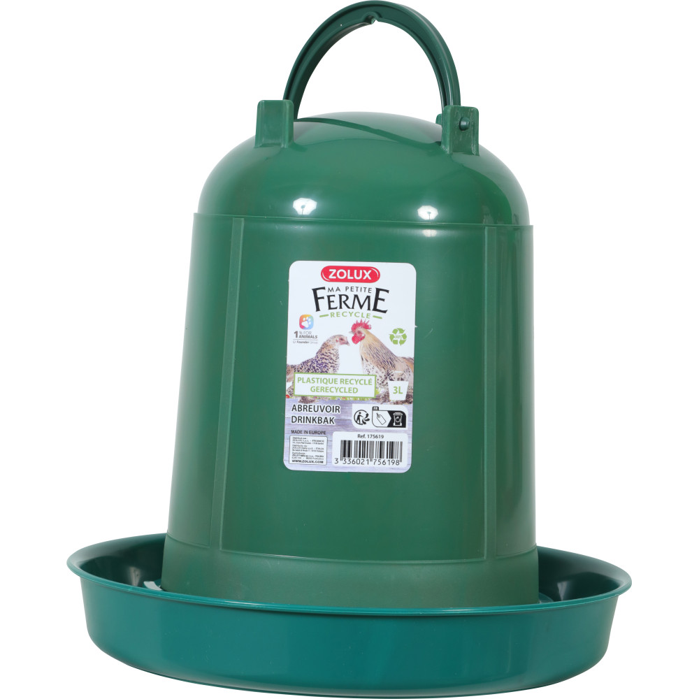 Abreuvoir en plastique recyclé 3 litres, vert, basse cour