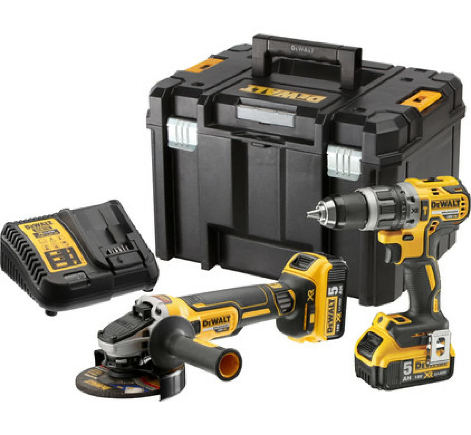 DeWALT DCK2080P2T 18V Li-Ion accu klopboor- /schroefmachine (DCD796) & Haakse slijper (DCG405) combiset (2x 5.0Ah accu) in TSTAK - koolborstelloos