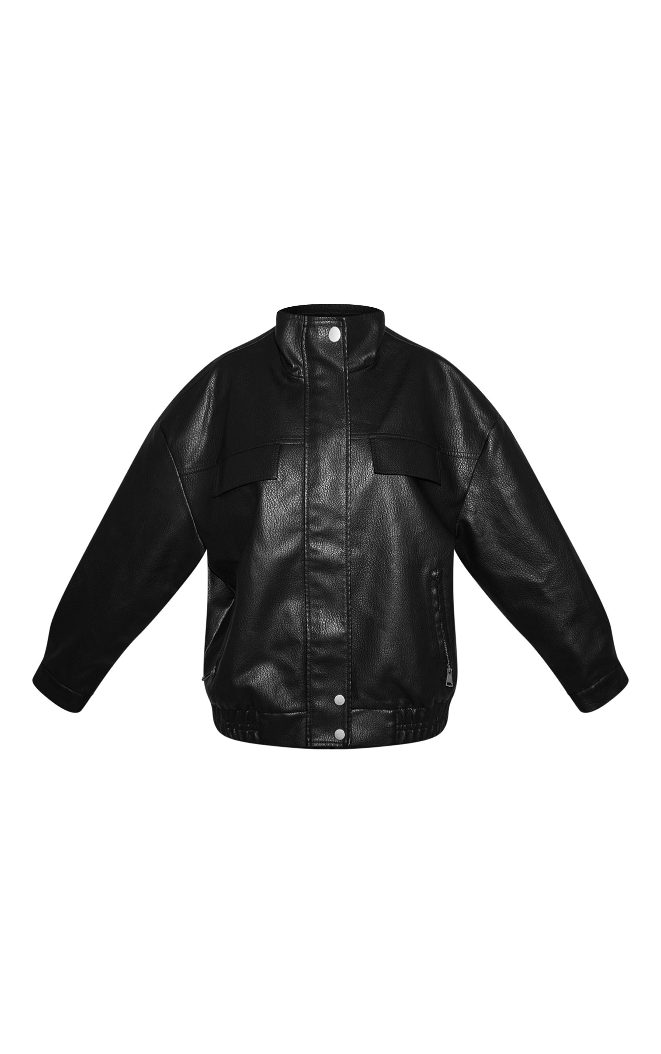 Noir Veste En Synthétiquecuir À Col Montant Et Patte De Boutonnage Dissimulée