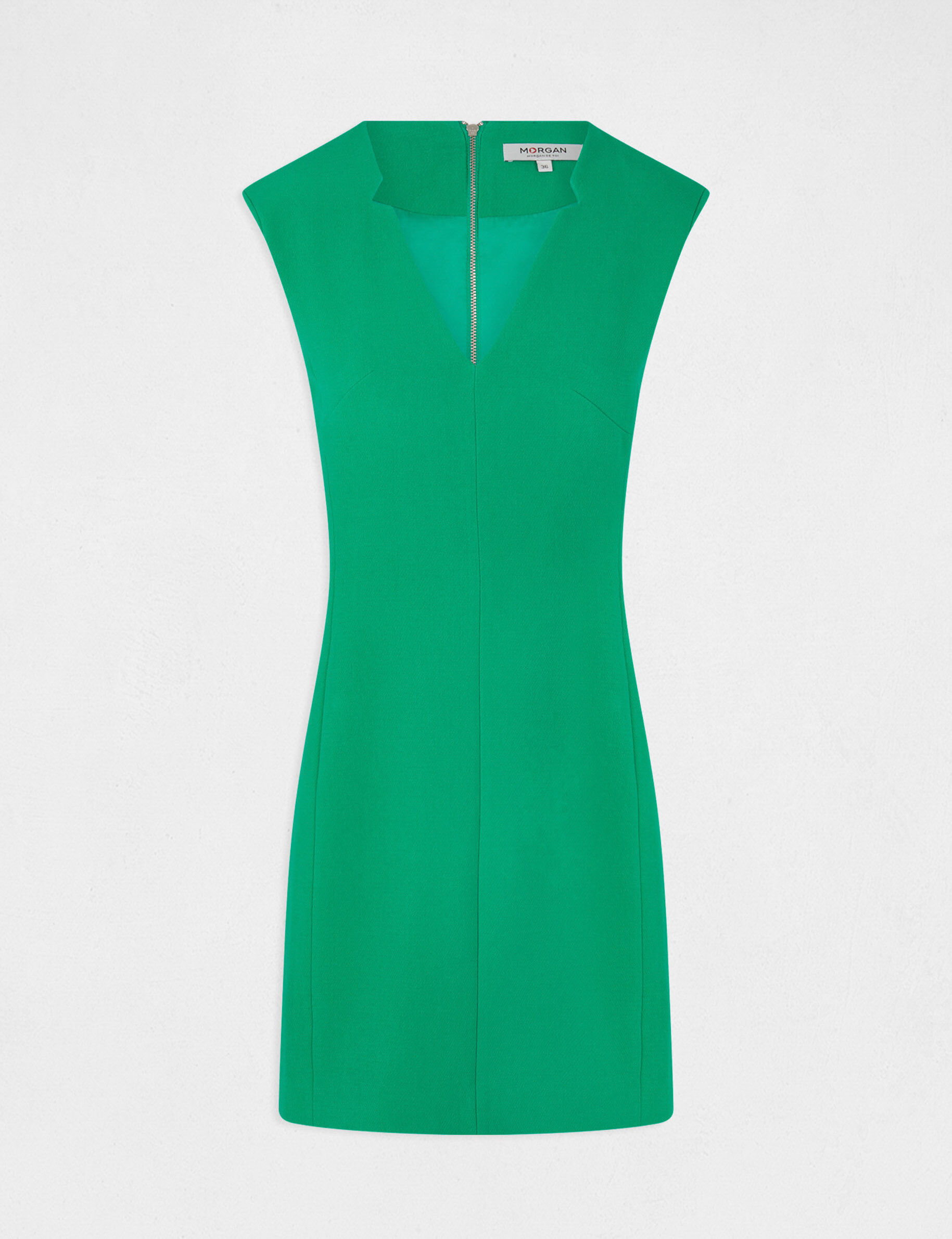 Robe ajustée sans manches col en V vert moyen femme - vert_moyen