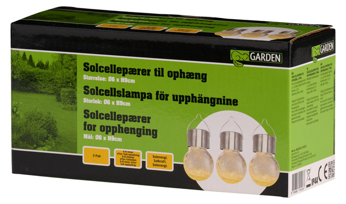Solcellepære glas/metal Ø6 cm 3-pk. - Garden