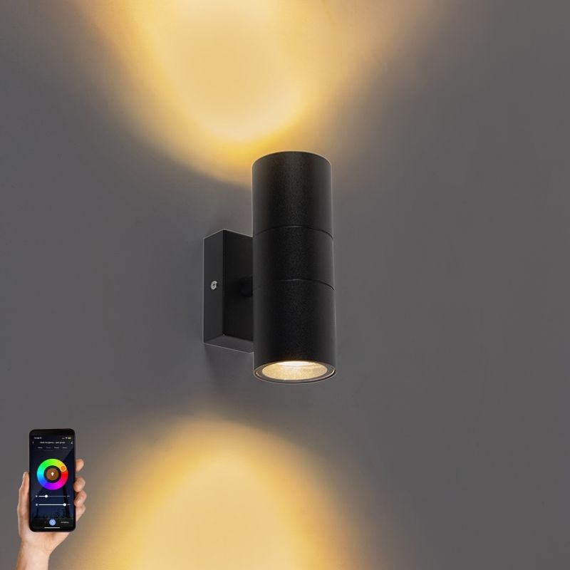Smart buitenwandlamp zwart IP44 incl. 2 wifi GU10 - Duo