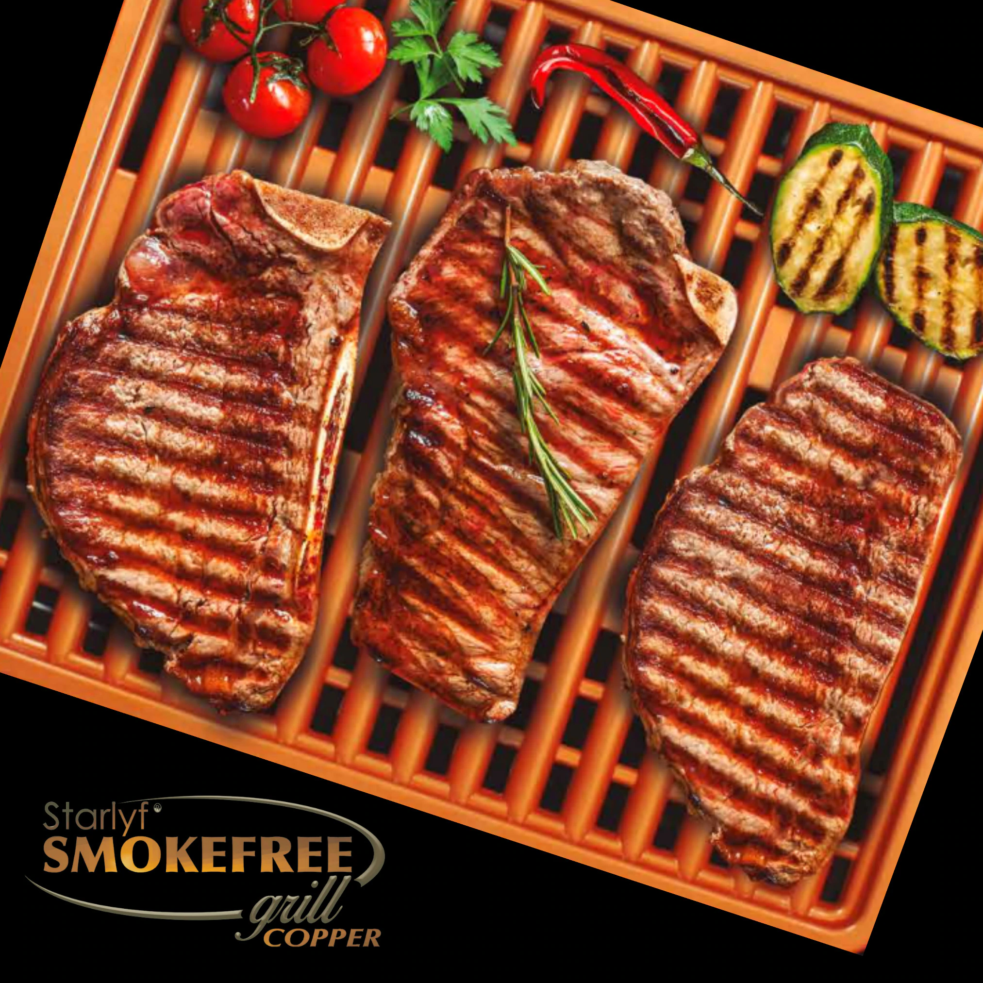 Starlyf® elektrischer Tischgrill - Elektrogrill - regelbares Thermostat Smokefree Copper Grill
