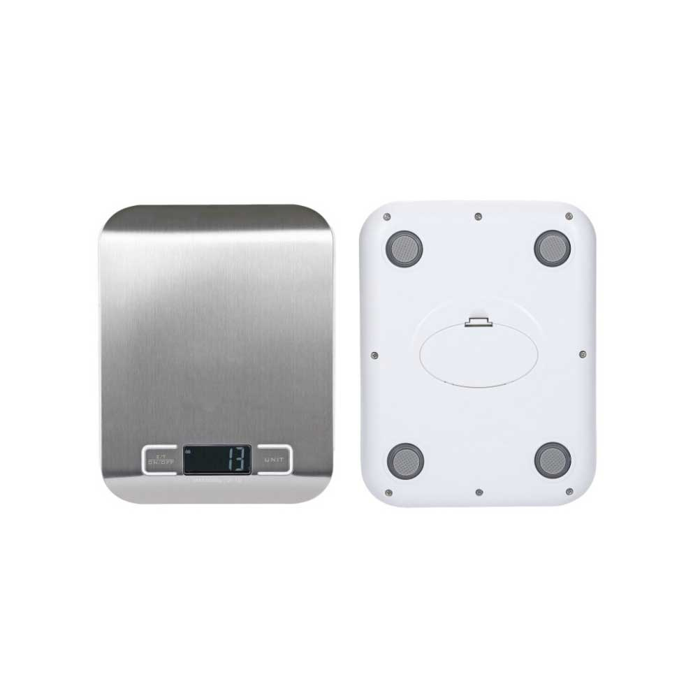 (14x18cm) Professionelle Digital Edelstahl Küchenwaage mit LCD Display (Batteriebetrieben) - Silber / Weiss
