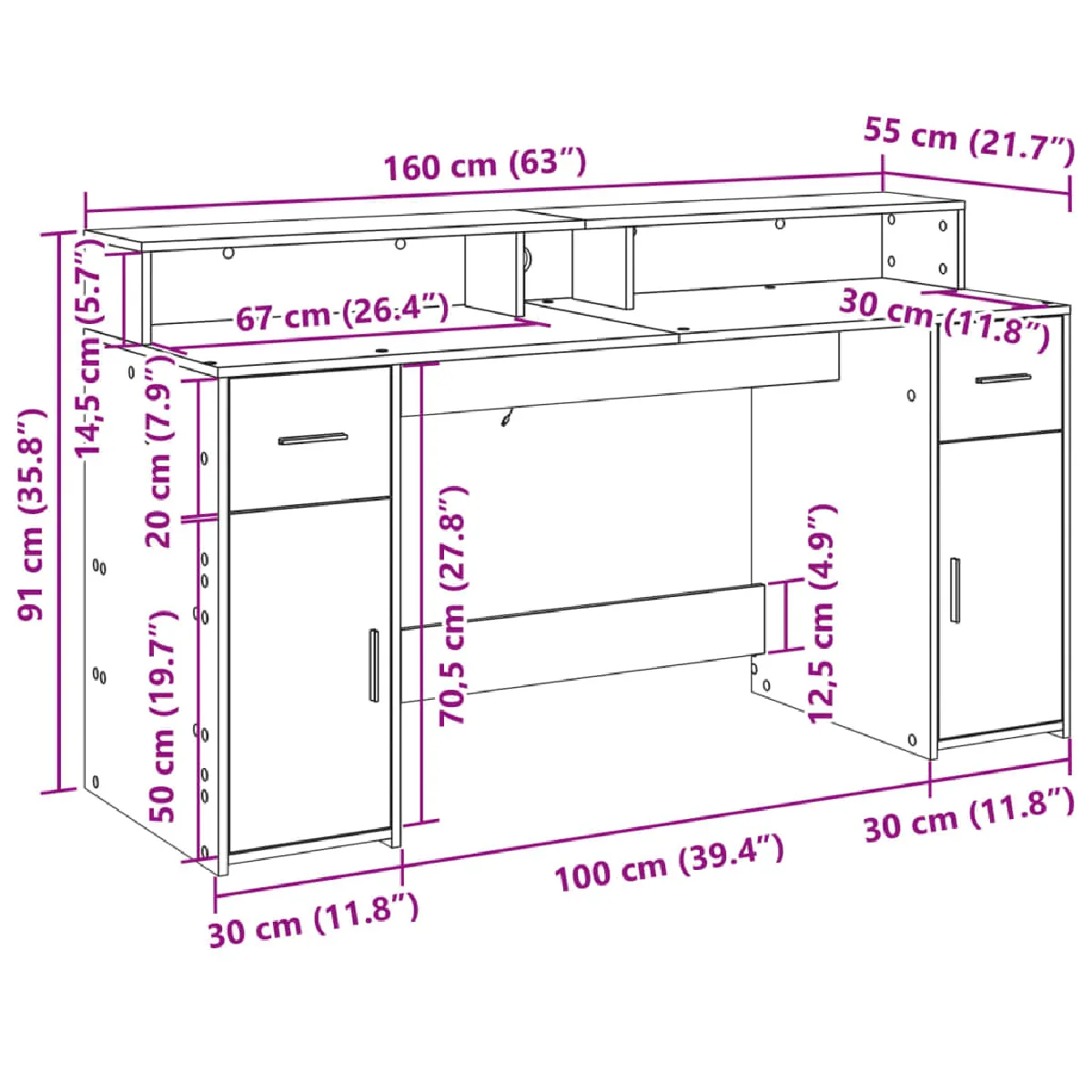 vidaXL Bureau avec LED - Blanc