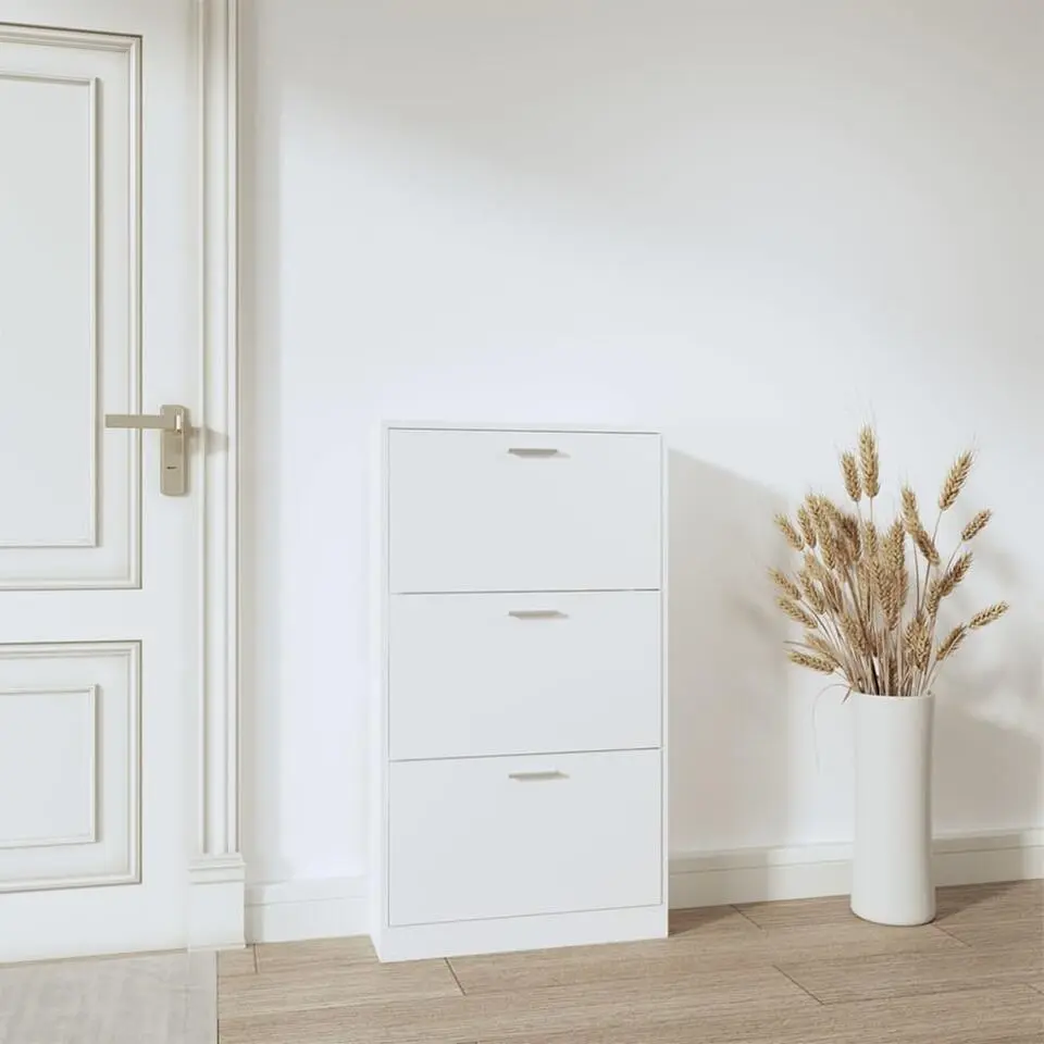vidaXL - Schoenenkast 6 paar met 3 kleppen - Wit - Bewerkt hout - 59x17x108 cm