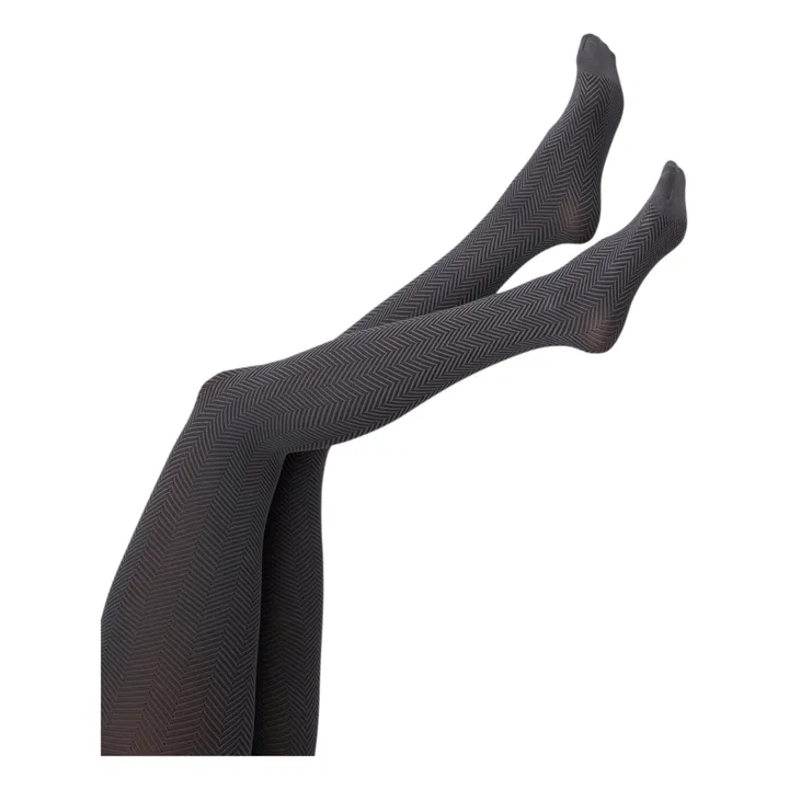 Swedish Stockings Collants Hedda Chevron Coton Bio | Noir