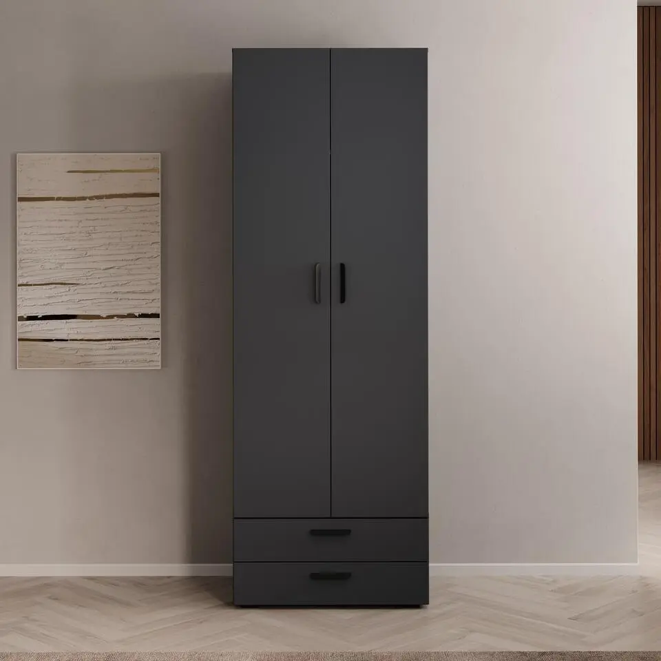 Meubella - Kledingkast Brussel - Antraciet - 74 cm - Met lades