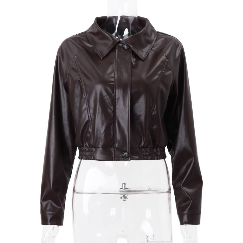 Bulgaris - Kunstleren cropped jack met kraag en rits