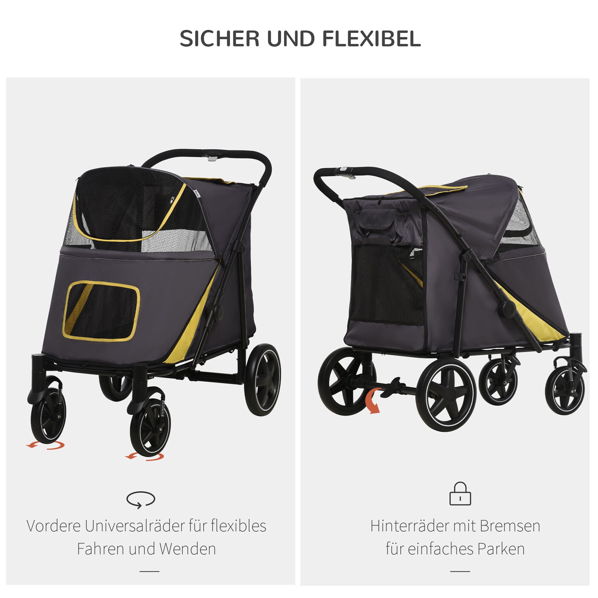 PawHut Hundewagen mit Netzfenster grau 112L x 65B x 100H cm