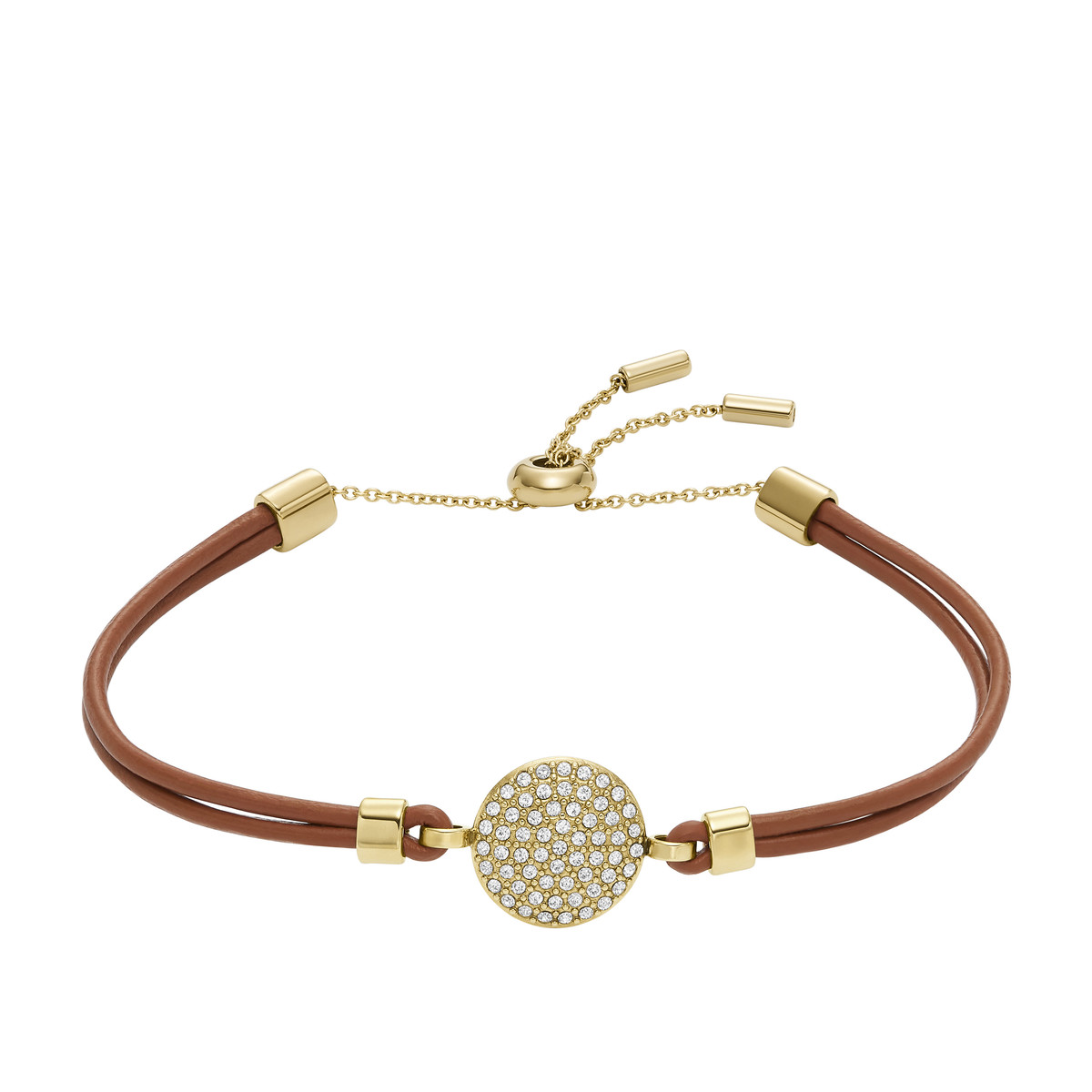Bracelet FOSSIL acier inoxydable cuir marron cristal