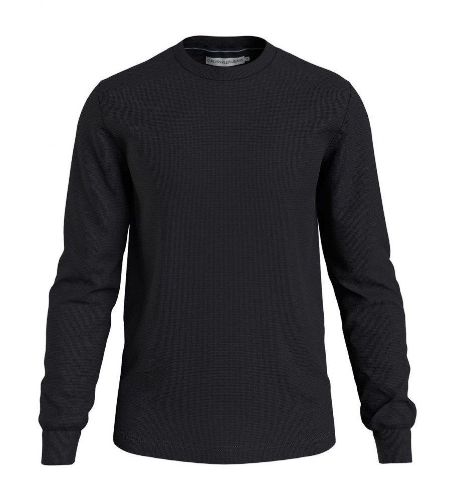 Moletom Calvin Klein Jeans Slim Fit de Manga Longa Preto com Textura em Relevo