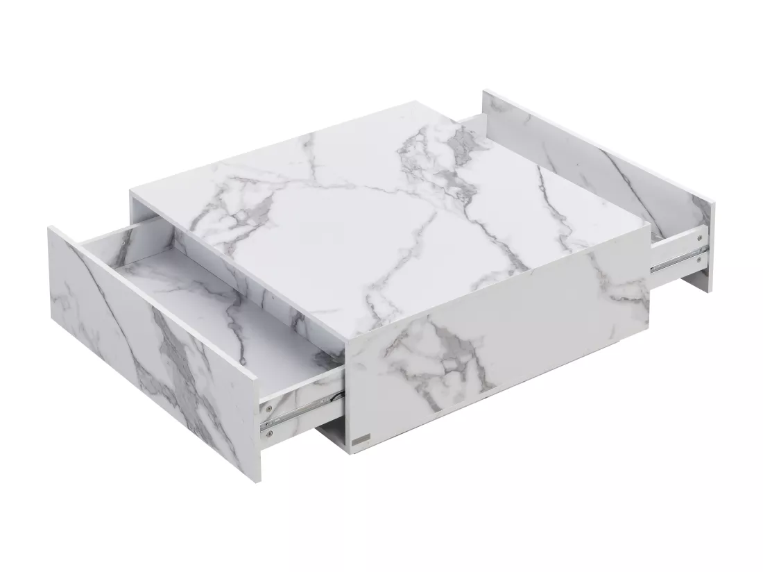 Table basse avec 2 tiroirs en MDF - Effet marbre blanc - ANTRIM de Pascal Morabito