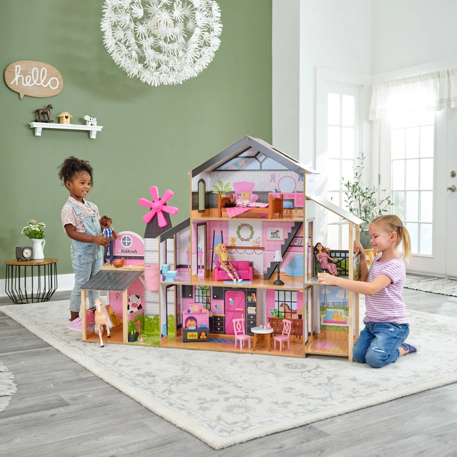 KidKraft® 2-in1-Puppenhaus mit Windrad-Aufzug und Scheune