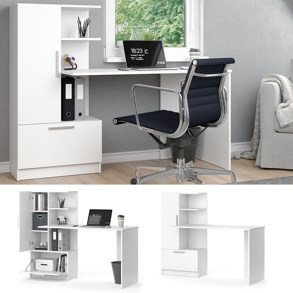 Vicco Arbeitstisch Schreibtisch Bürotisch Tomy Weiß 150x120 modern Computertisch PC-Tisch Arbeitszimmer Homeoffice Büromöbel Computermöbel Schrankschublade Schranktür Regalanbau