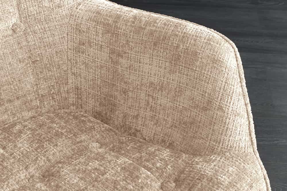 Design Sessel SCANDINAVIA champagner Chenille Cremona schwarz Metall mit Armlehne