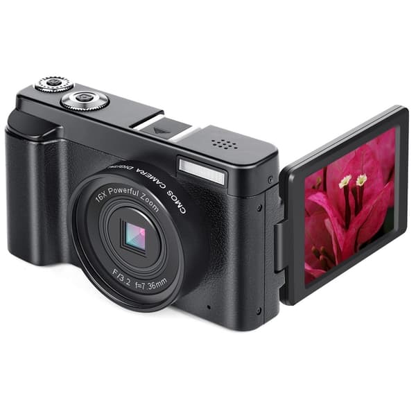 INF Digitalkamera 48 MP, 1080p HD, 16x zoom, flip-skjerm Svart