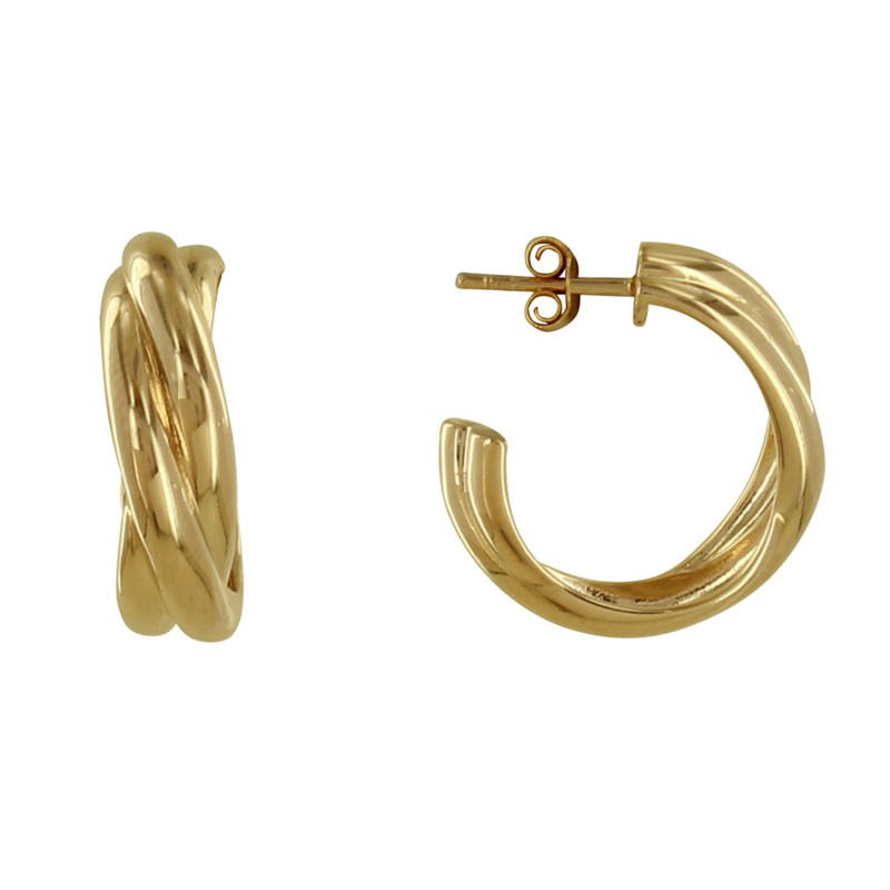 Boucles d'Oreilles Plaqué Or Demi Créoles Trois Rangs Entrelacés