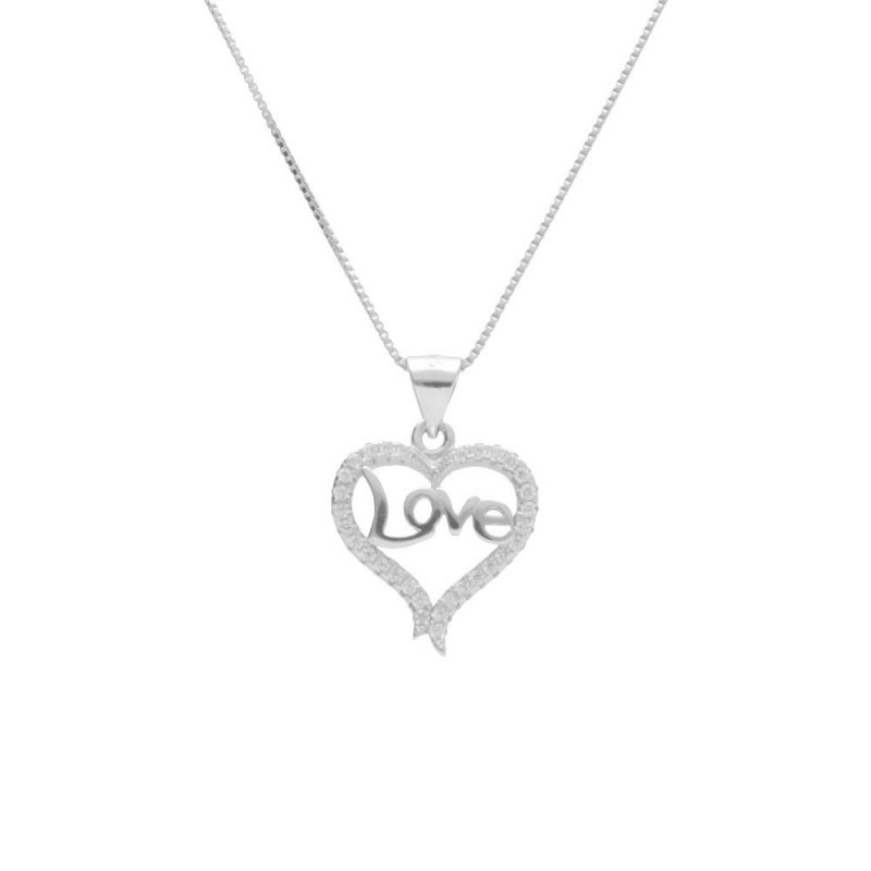 Collier Argent 925/000 Rhodié - Coeur Love Pavé de Zirconiums
