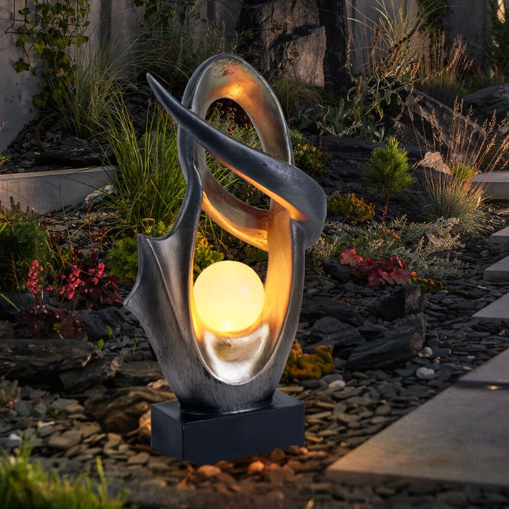 LED Solarlampe, schwarz, silber, IP44, Glas, Feuereffekt