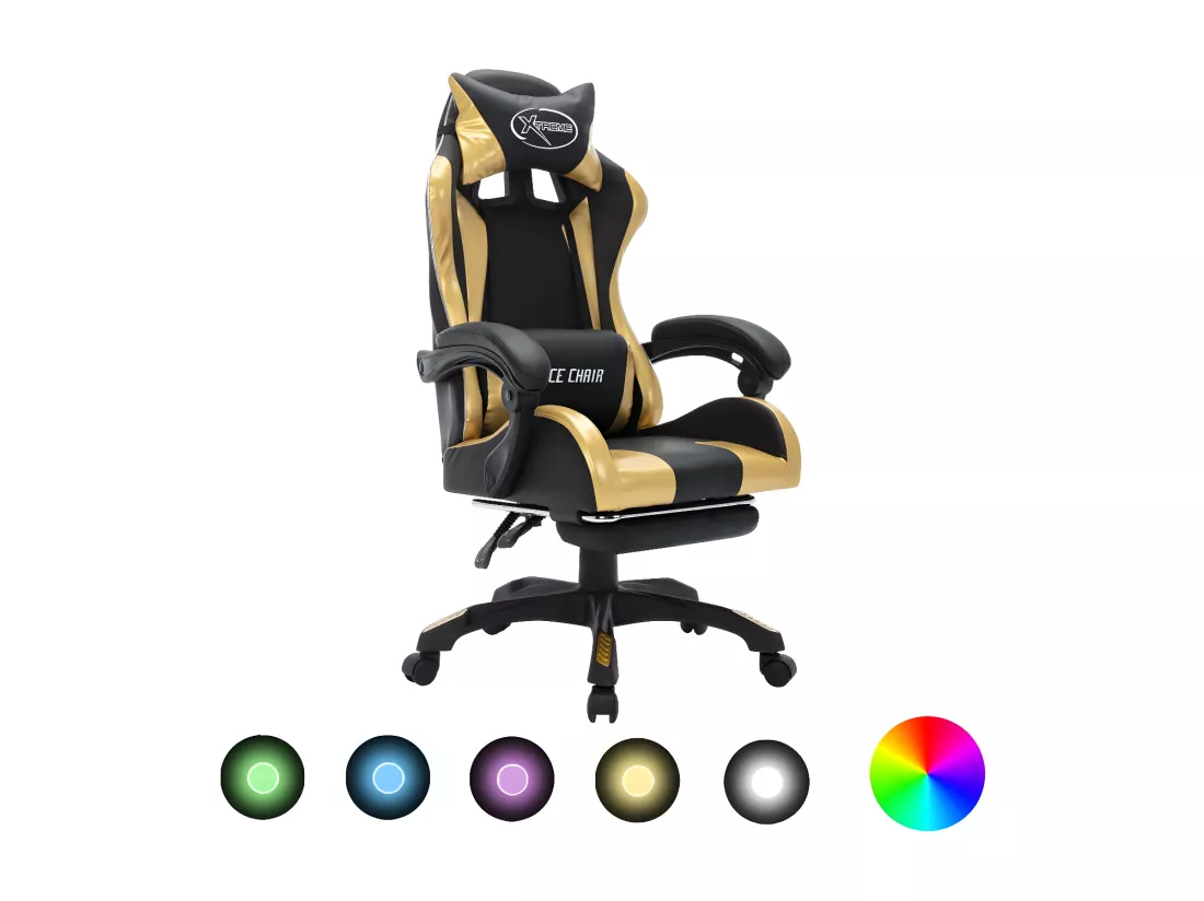 Fauteuil de jeux vidéo avec LED RVB Doré et noir Similicuir