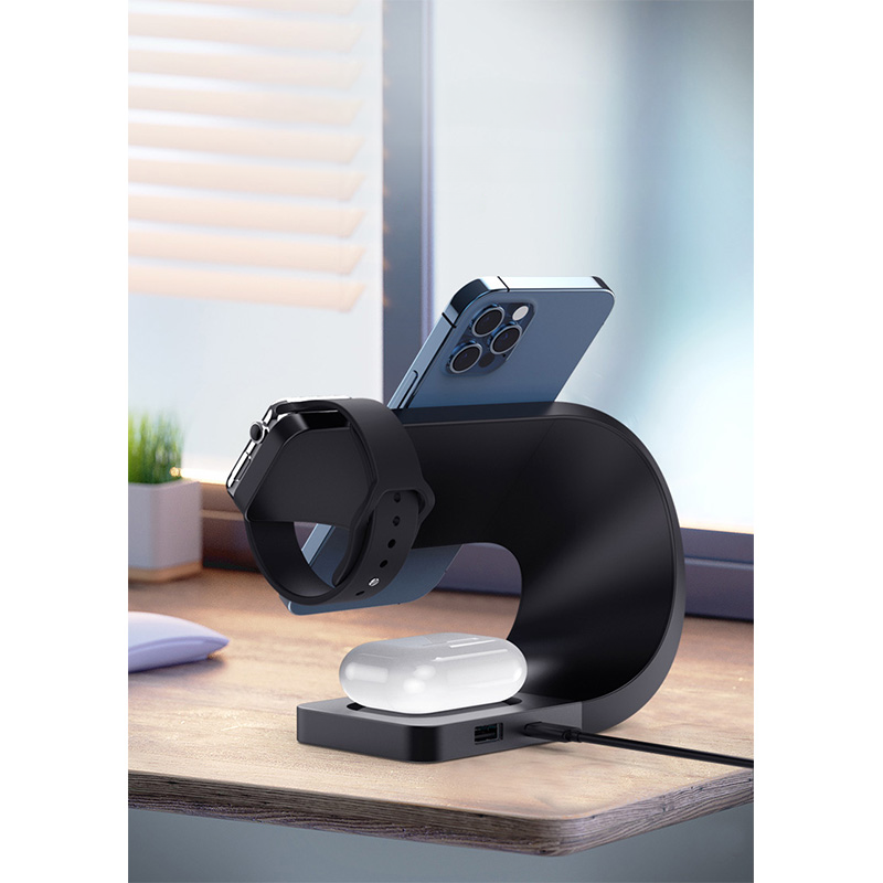 (15W) 4in1 Magnetischer Qi Wireless Charger für Apple Watch / Smartphone / AirPods Dockingstation mit LED Licht - Weiss