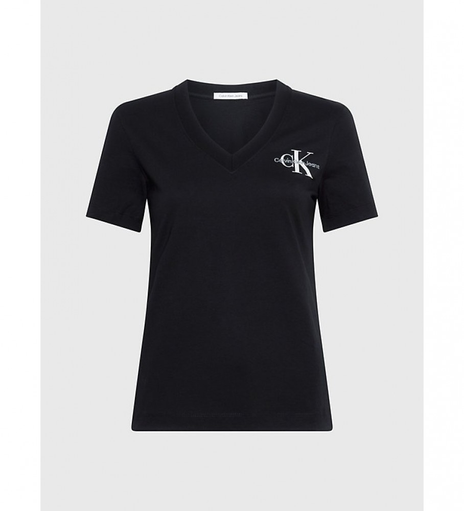 Camiseta Calvin Klein Jeans com decote em V e monograma na cor preta.